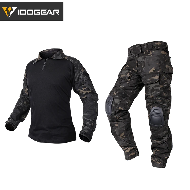 IDOGEAR боевой BDU Камуфляж мужская униформа G3 тактическая одежда страйкбол одежда черный хлопок полиэстер - Цвет: Multicam Black