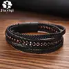 Jiayiqi Fashion Natural Stone Beads Men Bracelet Multilayer Leather Bracelet Punk Jewelry Stainless Steel Magnetic Clasp Bangles ► Photo 1/6