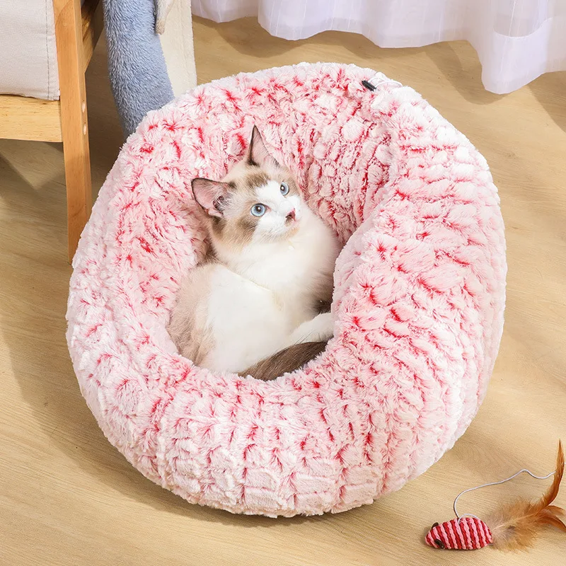 

Soft Long Plush Cat Adjustable Plush Bed Cat Bed Round Pet Dog Bed For Small Dogs Cats Nest Winter Warm Sleeping Bed Puppy Mat