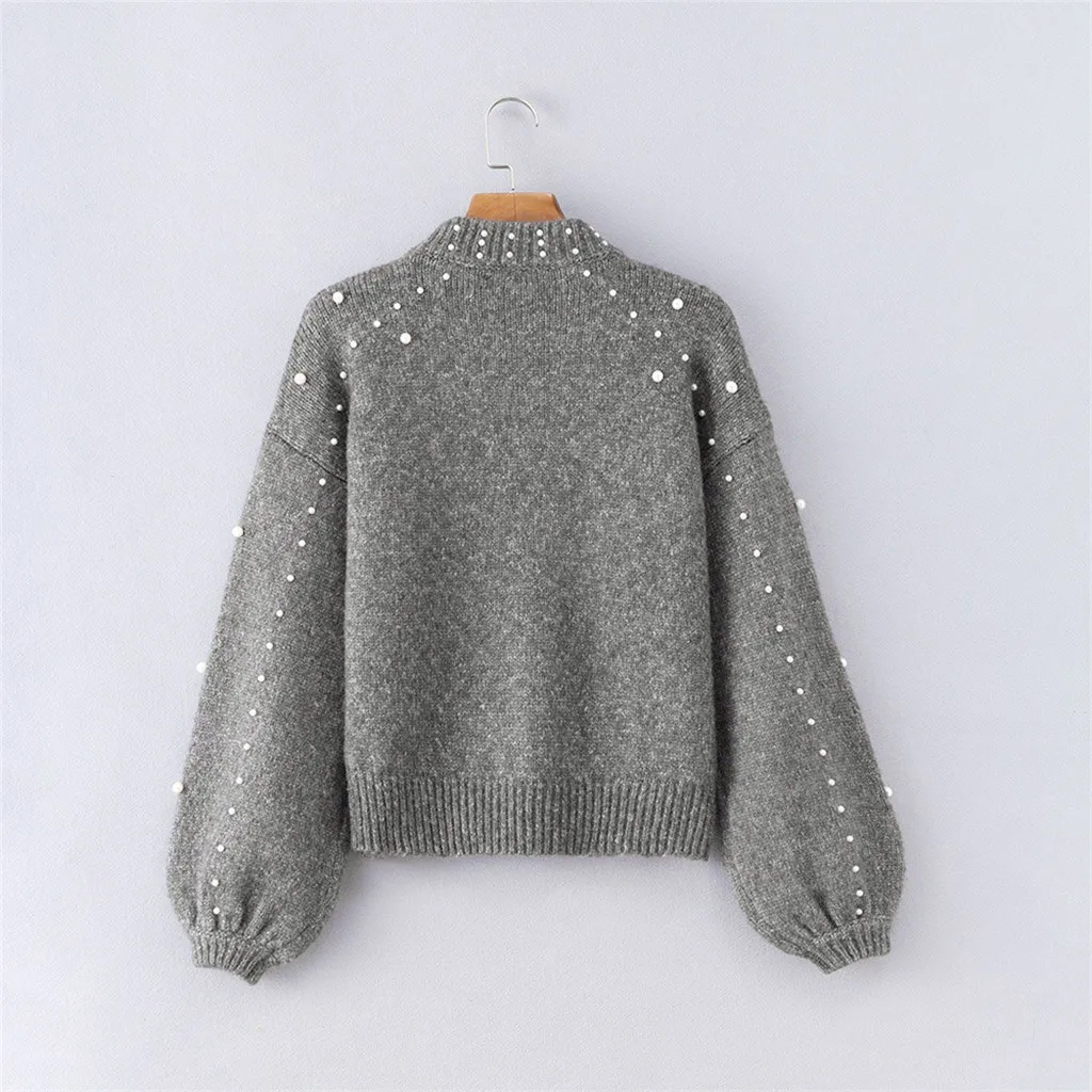Women Sweaters With Pearl Women's Casual Sweater Thick Needle Long Sleeve O-Neck Pullover Sweater Jersey Mujer Invierno#04