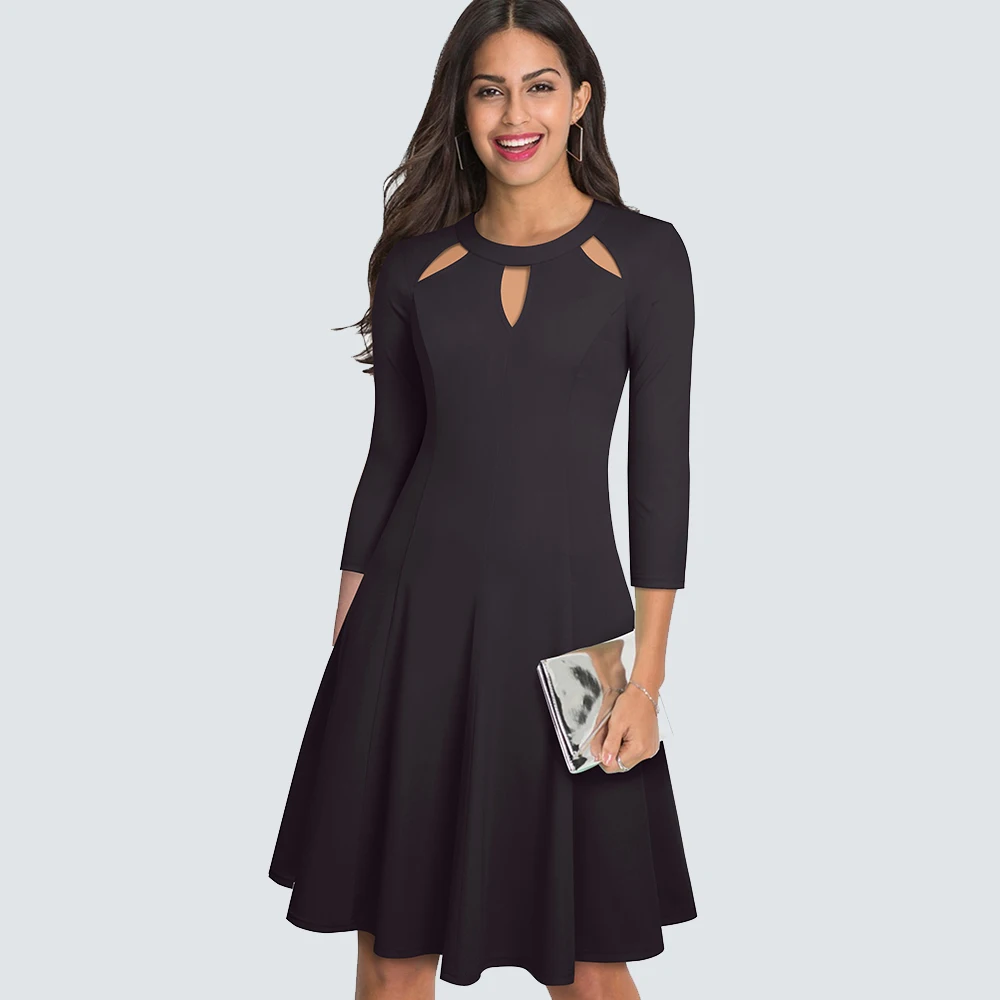 Женское винтажное платье А силуэта однотонное ТРАПЕЦИЕВИДНОЕ с открытой спиной