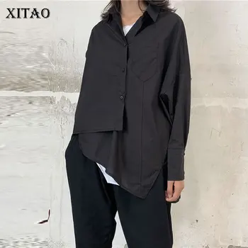 

XITAO Black Irregular Blouse Women Clothes 2019 Single Breast Elegant Wold Cold Korea Fashion New Pocket Casual Shirt GCC1955