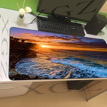 

XGZ Large Game Mouse Pad Black Lock-edge HD Anime Seaside Beautiful Sunset Computer Table Mat Speed Non-slip Custom Coaster Xxl