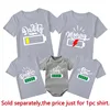 Battery Print Daddy Mommy Daughter Son Baby Family Matching Clothes Cotton Family Look Dad Mom and Me Kids Tshirts Baby Rompers 4
