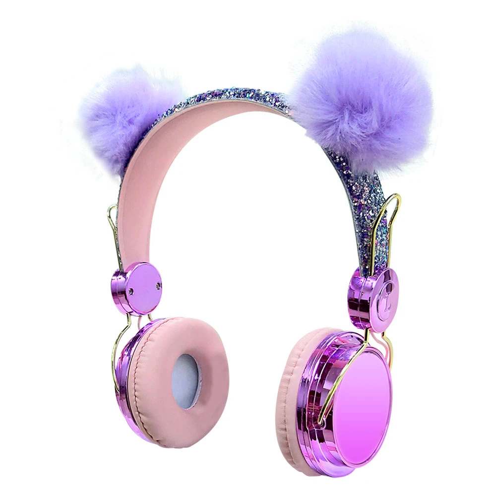 かわいい女の子ヘッドラッシュボール猫有線ヘッドフォンとマイク携帯電話ゲーマー音楽ヘッドセット Iphone サムスン Lg Headphone Headset Aliexpress