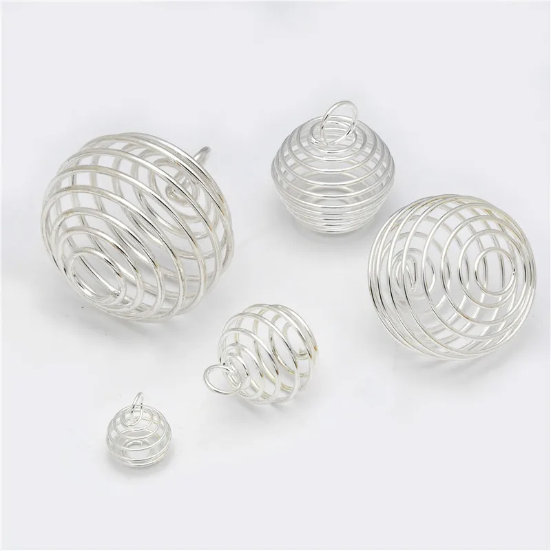 Silver Plated Spiral Bead Cages Pendants for Jewelry Making – Various Sizes and Quantities Available