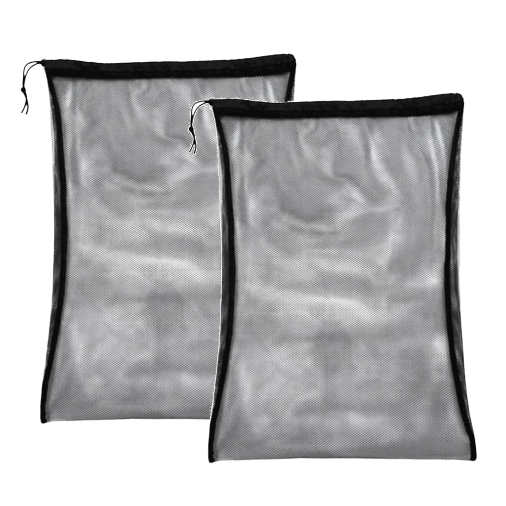 2 Pieces Heavy Duty Carrying Mesh Drawstring Gear Bag for Snorkeling Fins Flippers (Black, 25'' x 18'')