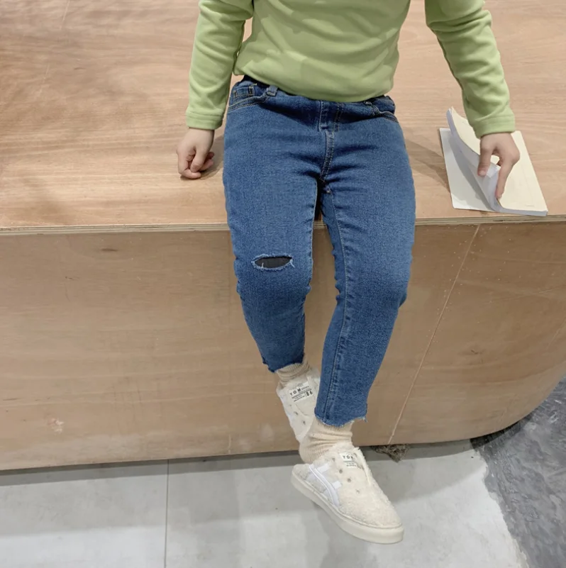 New Stylish Girls Boys Denim Thicken Pants Cotton Autumn Winter Kids Girls Jean Pants 2-7 years