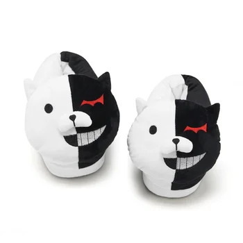 

Plush home slippers warm cotton shoes anime monokuma Danganronpa Cosplay shoes Women /Men lovers slippers adult plush size.