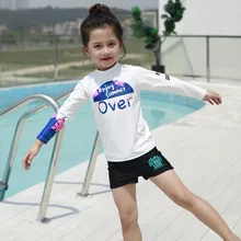 Купальник для девочек с длинными рукавами и принтом из 3 предметов, детский купальник, белый купальник для мальчиков, детские купальные костюмы для девочек