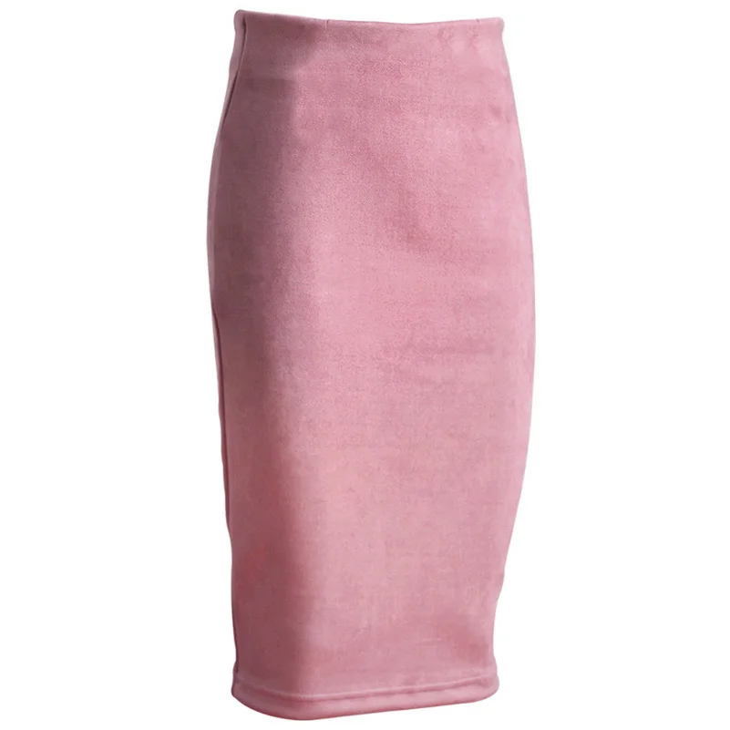 Light Pink Женская замшевая однотонная женская юбка-карандаш весна осень юбка-карандаш с завышенной талией облегающий разрез длиной до колена Юбки - Цвет: Light Pink