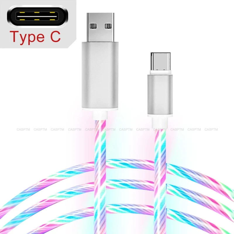 For Type C 10 Провод для быстрой зарядки светодиодный светящийся зарядный кабель usb type C Micro USB для iPhone для samsung Galaxy A51 A71 для IOS - Цвет: For Type C 10