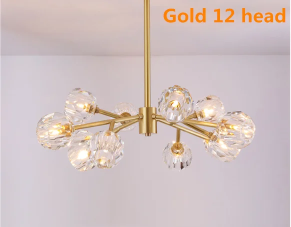 Gold 12 head Хрустальный шар потолочное освещение Золотая дизайн люстры Светодиодный Потолочный подвесной светильник для гостиной столовой ручек на выбор, хрустальные светильники - Цвет абажура: Gold 12 head