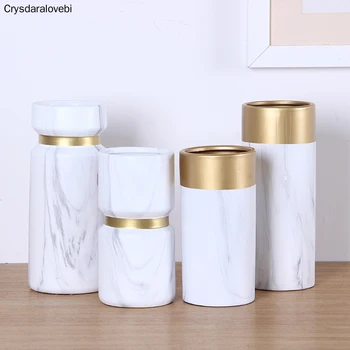

Creative Nordic Vase Decoration Living Room Ceramics Modern Home Accessories Flower Vases Golden Rim Marble Style Size for Homes