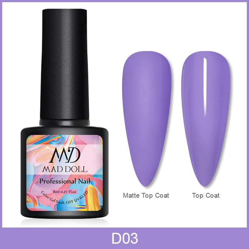 MAD DOLL 1 бутылка 8 мл УФ-гель для ногтей сладкие розовые фиолетовые цвета замочить от УФ-гель-лака One-shot длительный гель для ногтей - Цвет: D03