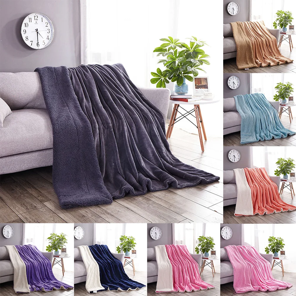 

Bedding Double-thickened Winter nap air Conditioning office pure color Lamb blanket warm soft comfortable fluffy cover adult