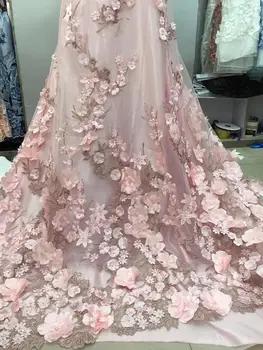 

1 yard 3D flowers beaded birdal lace fabric, wedding photography backdrop, haute couture soft mesh prop fabric