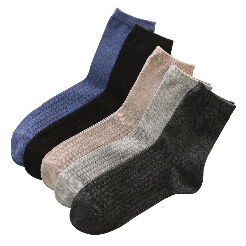 

5 Pairs/Lot Autumn And Winter Men's Socks Solid Cotton Businness Casual Socks Men Soft Breathable Striped Sock Tube Crew Sox