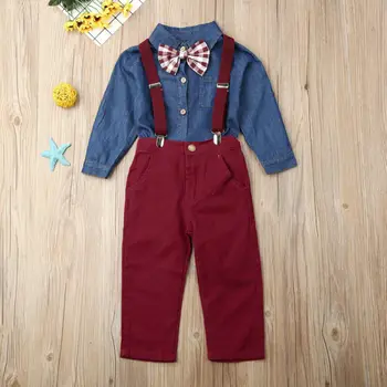 

2PCS Toddler Baby Boy Gentleman Outfits Clothes Tops T-Shirt+Jeans Pants Set US