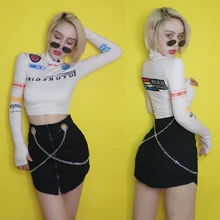 Сценические костюмы для певцов, сексуальная танцевальная одежда, одежда для бара, диджея, Ds, праздничный наряд, модный принт, длинный рукав, черная юбка, DN4415