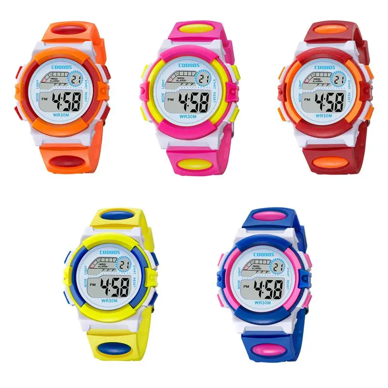 5 видов цветов спортивные детские часы с будильником календарем и датой