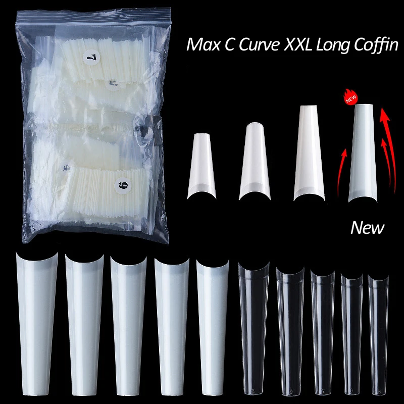 500 Pcs Extra Long C-Curve False Nail Tips DIY Nails Salon Tip Acrylic Transparent Natural Guide Capsule Coffin Artificial Nails 500 Pcs Extra Long C-Curve False Nail Tips DIY Nails Salon Tip Acrylic Transparent Natural Guide Capsule Coffin Artificial Nails