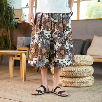 

iiDossan Japanese Streetwear Summer Calf Leng Pants Men Flower Print Harajuku Joggers Sweatpants Women New Fashion HipHop Pants