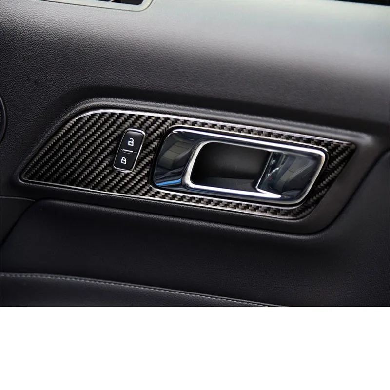 Для Ford Mustang- 4x углеродное волокно ручки для межкомнатных дверей, дверная чаша, декоративная крышка, отделка автомобиля, Стайлинг, наклейка, аксессуары