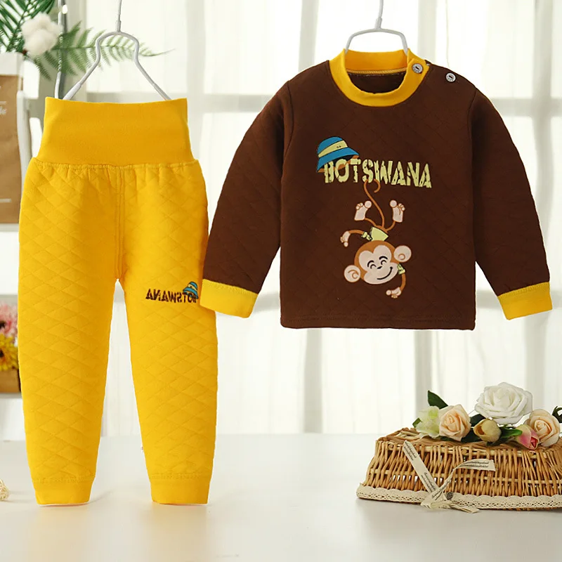 Комплект одежды для малышей; зимнее термобелье для детей; трехслойный хлопковый утепленный комплект нижнего белья; Детская домашняя одежда с высокой талией; одежда для сна - Цвет: 13