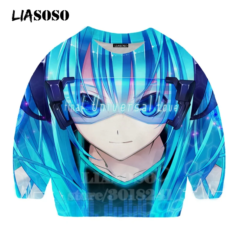 LIASOSO детей толстовки 3D принт аниме девочка Hatsune Толстовка Miku в уличном стиле для детей в стиле хип-хоп для мальчиков и девочек; Верхняя детская одежда свитер для подростков B174-1