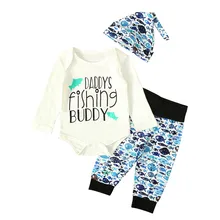 Одежда для новорожденных мальчиков и девочек; коллекция года; боди для рыбалки и охоты; штаны с принтом рыбы; шапка; комплект из 3 предметов; Одежда для младенцев; комплект в рыбацком стиле