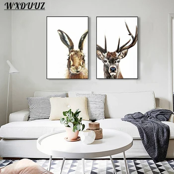 

Nordic Minimalist Retro Elk Rabbit Painting Art Decor Room Living Sofa Wall Decor Picture Quality Canvas Poster Home Decor