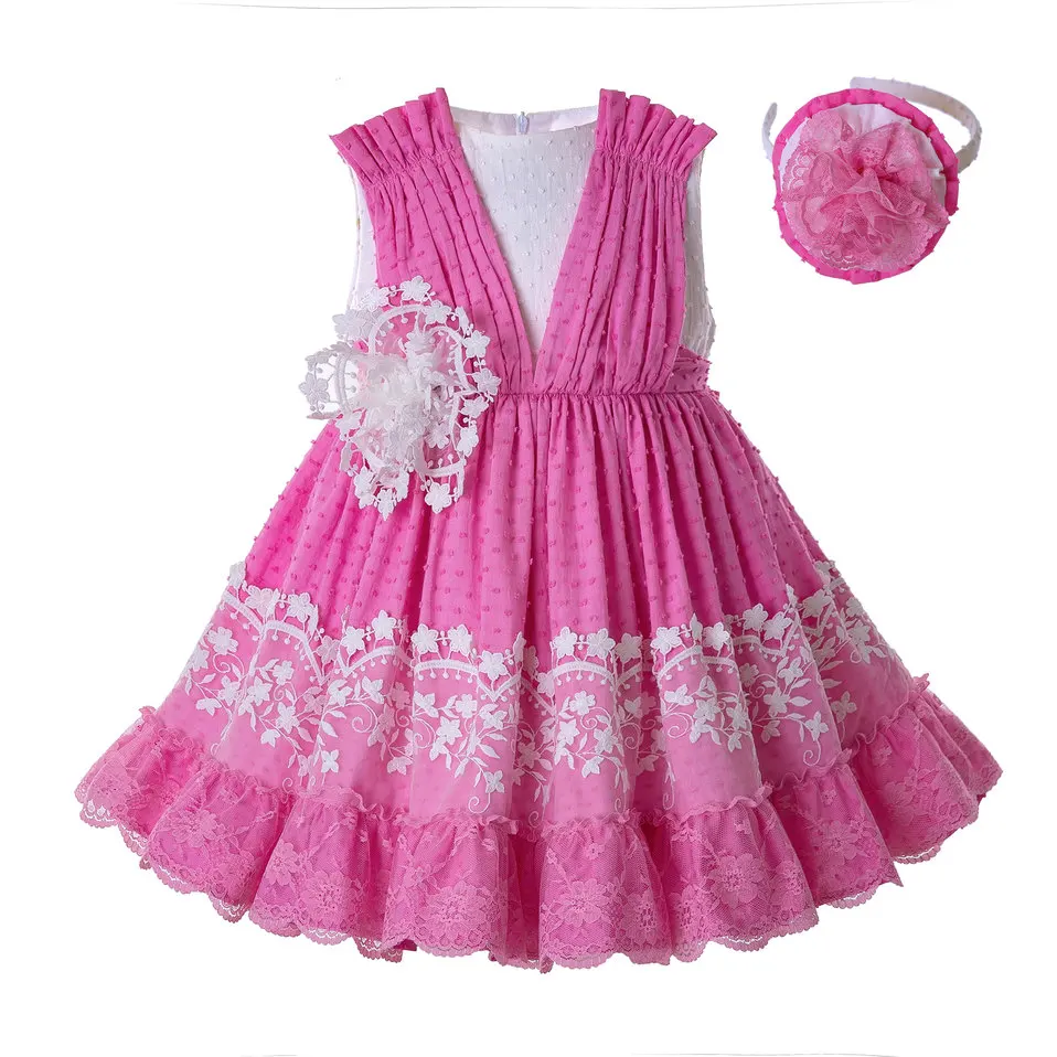 Cutestyles/Новинка года; платья для маленьких девочек; розовое кружевное платье без рукавов с цветочным принтом и головной убор; детская праздничная одежда; EG-DMGD201-B494 - Цвет: As picture