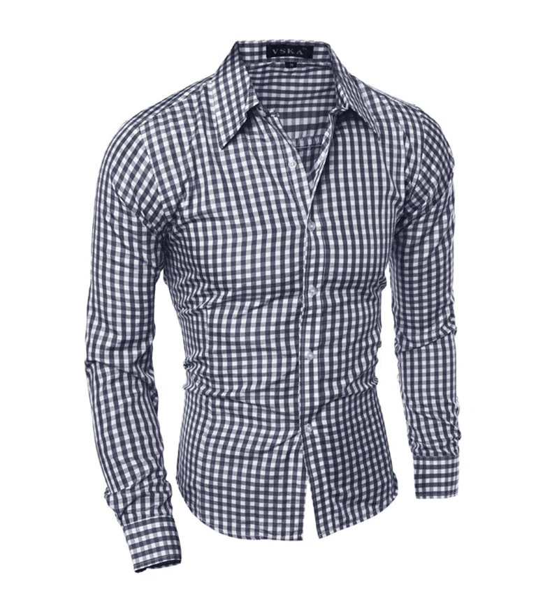 Camisa entallada a cuadros para hombre, blusa informal de manga larga con solapa, a la moda, negocios y actos sociales, de verano|Camisas informales| - AliExpress