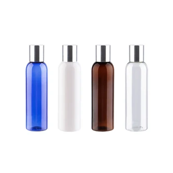 preço Garrafa Cosmética Recarregável Vazia Da Loção Do âmbar Azul Branco Da Garrafa 150ml Com Recipiente De Prata Do Champô Da Tampa Do Parafuso Para Cosméticos