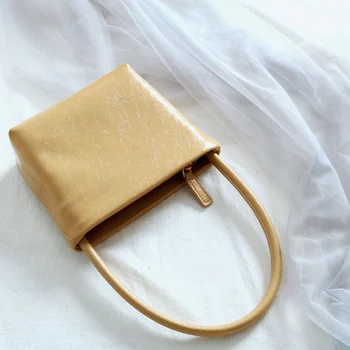 

Ellacey Genuine Leather Oil Wax Cowhide Bucket Bag 2020 Korean Fashion Shoulder Bag Small Handbag Candy Color Retro Tote Bag