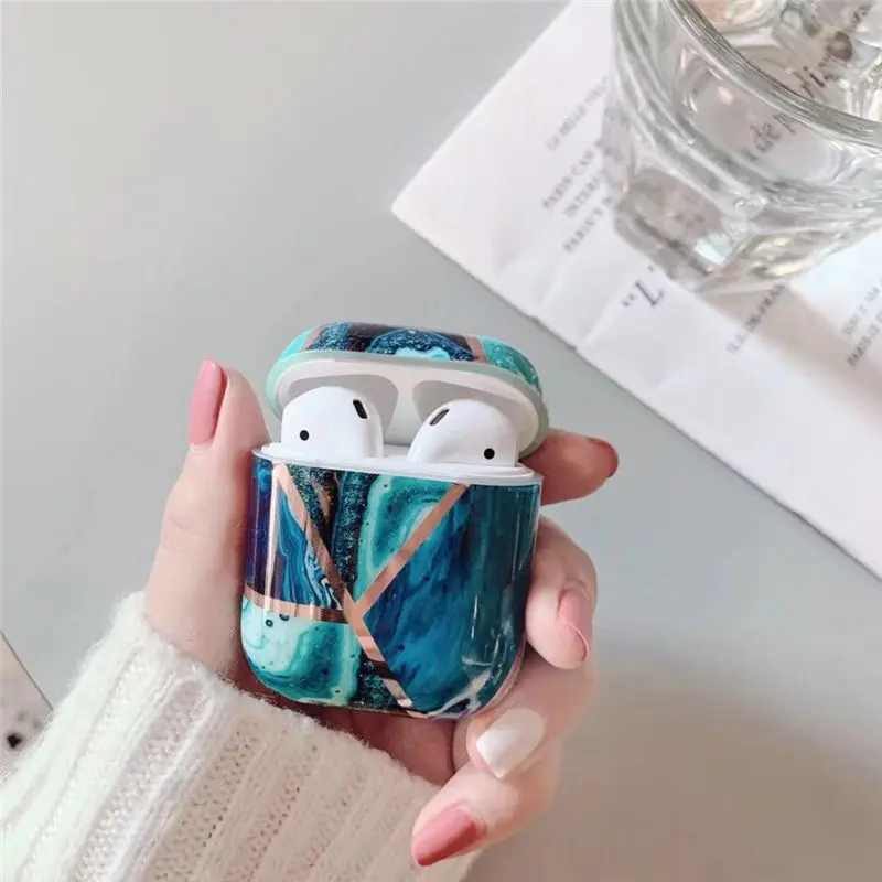 30 шт геометрические мраморные наушники чехол для Airpods 1 2 Жесткий ПК Защитный чехол для зарядки противоударный Airpods задняя крышка