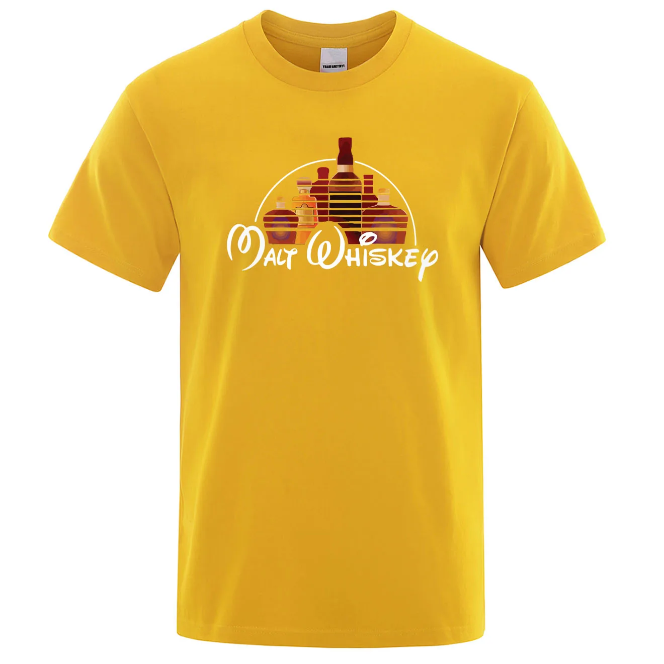 Новинка, летняя крутая Мужская футболка с коротким рукавом и надписью «Malt Whiskey», хлопковая Футболка с круглым вырезом, уличная одежда, топы - Цвет: yellow 6