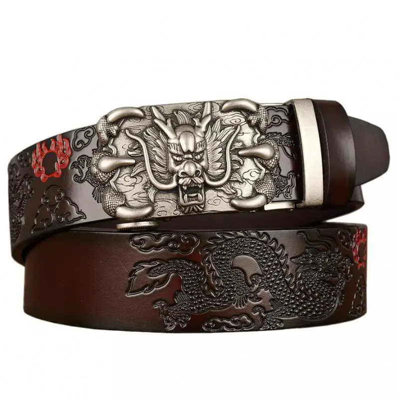 

Men's belt Genuine Leather new high-quality cowhide handmade men's belt Chinese dragon carved belt male designer belt