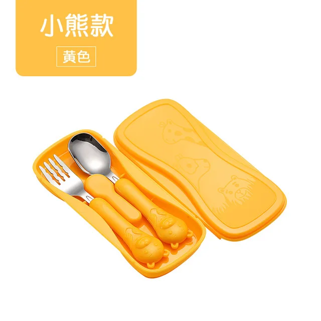 Yellow-bear 2 шт./компл. Нержавеющая сталь, столовая ложка, вилка, палочки дозирующая детская ложка для путешествия кемпинга Ourdoor столовые приборы Инструменты Портативный Нержавеющая сталь посуда 5 цветов - Цвет: Yellow-bear