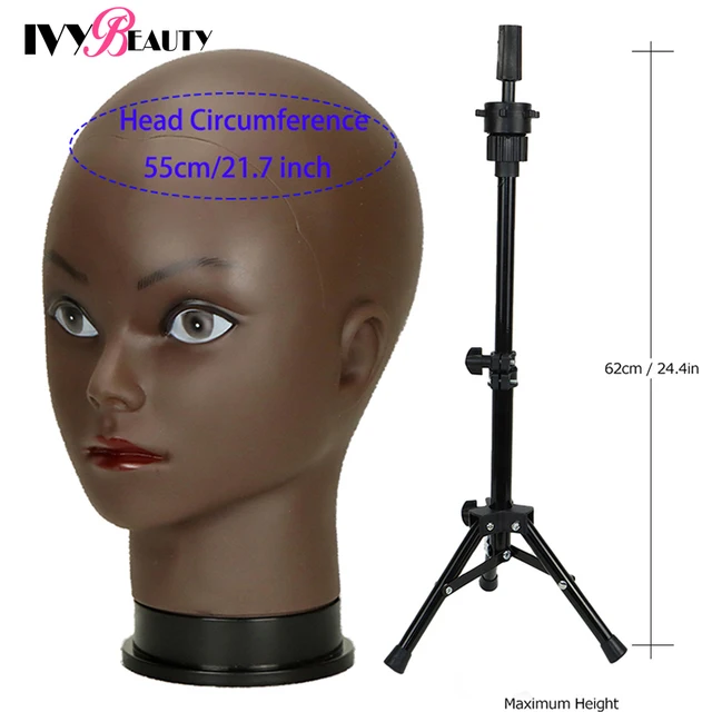 Female Bald Mannequin Head With Stand Cosmetology Practice African Training Manikin Head With Wig Stand Tipod For Mannequin Wigs Head With Tripod