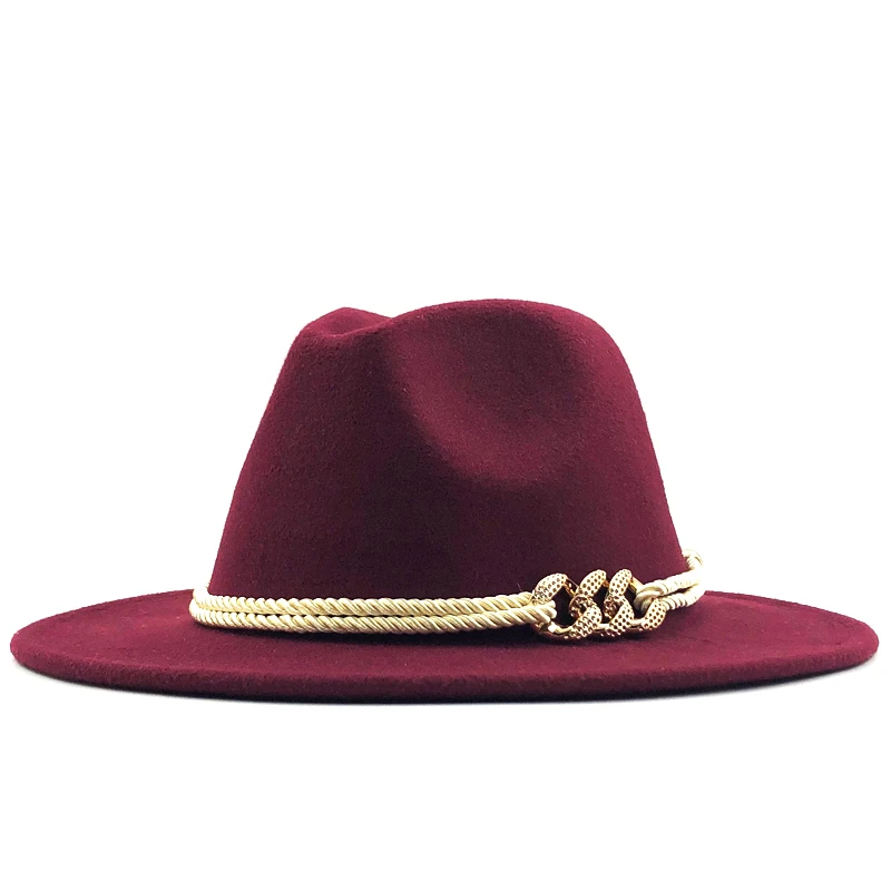 Black Wool Felt Jazz Fedora Hats Belt Buckle Decor Women Unisex Wide Brim Panama Trilby Cowboy Cap Sunhat 14