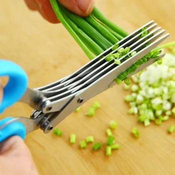

Multifunctional 3/5 Layers Stainless Steel Knives Multi-Layers KItchen Scissors Scallion Cutter Herb Laver Spices Cook Tool Cut