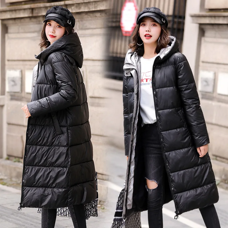 

Fat MM200 Jin Korean-style Large Size Cotton-padded Clothes Women's Mid-length Bright Surface down Jacket Cotton-padded Clothes