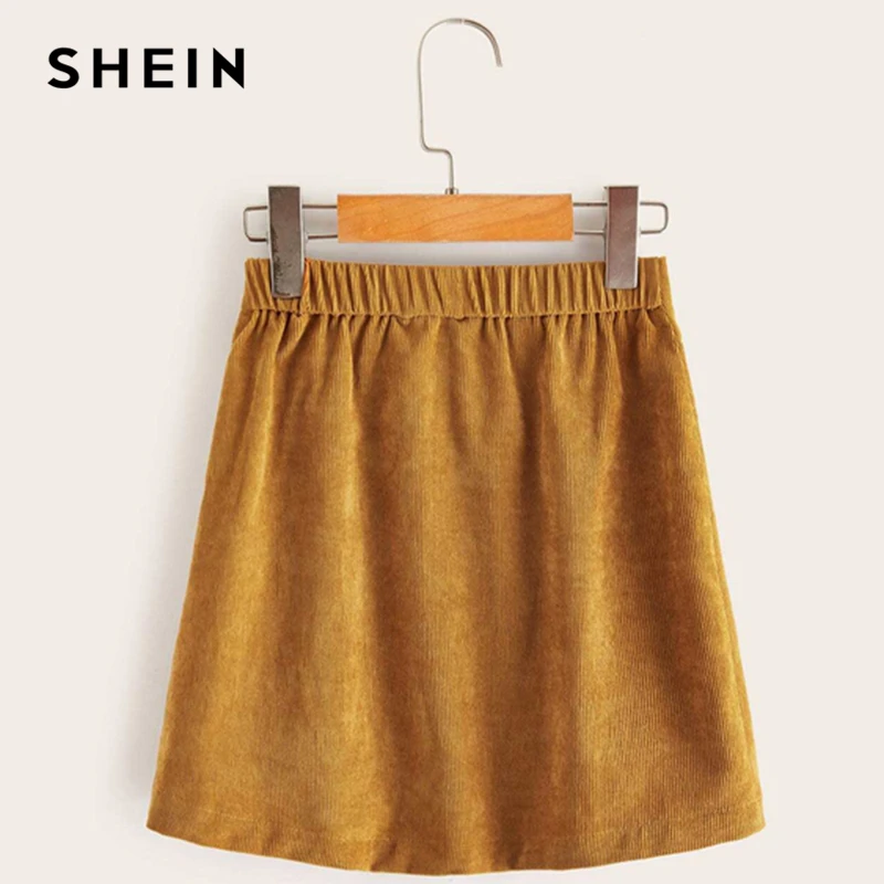 SHEIN/Детская однотонная Повседневная мини-юбка с пуговицами спереди для девочек; детские штаны; коллекция года; сезон весна; вельветовые юбки с завышенной талией для подростков