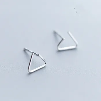 

&SMALL Thin 8MM Authentic Real 100% 925 Sterling Silver fine Jewelry Open Triangle Geometric Stud Earrings GTLE2536