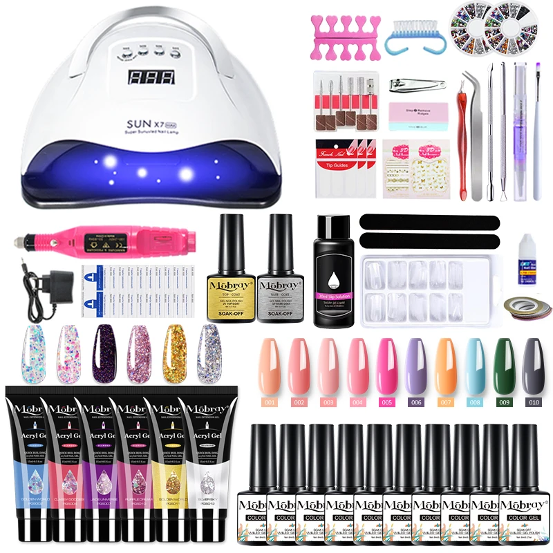 Mobray Manicures Set Poly Acrylic Gel Kit With 114W UV Lamp Extension