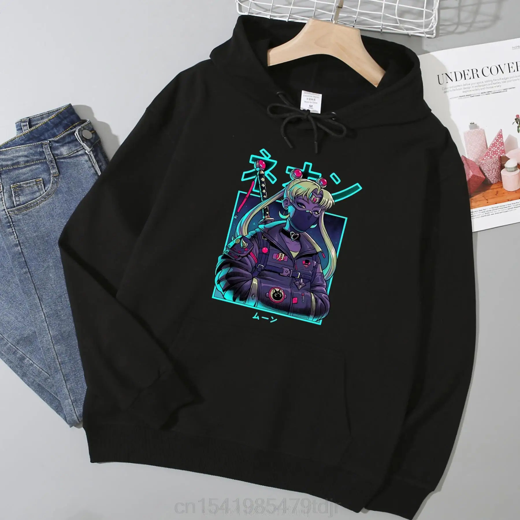 Men's Neon Moon Hoodies Hip Hop Anime Long Sleeve Unisex Women's Fashion Kawaii Oversize harajuku Sweatshirt Vintage | Мужская