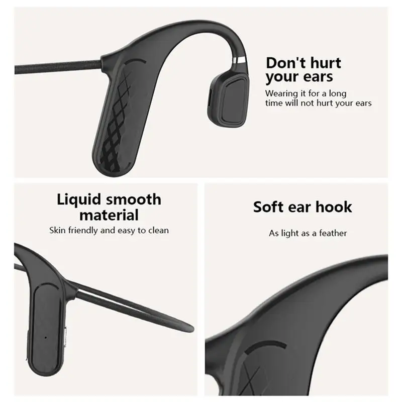 Bone Conduction Headphones Bluetooth Wireless Waterproof Comfortable Wear Open Ear Hook Light Weight Not In ear Sports Earphones