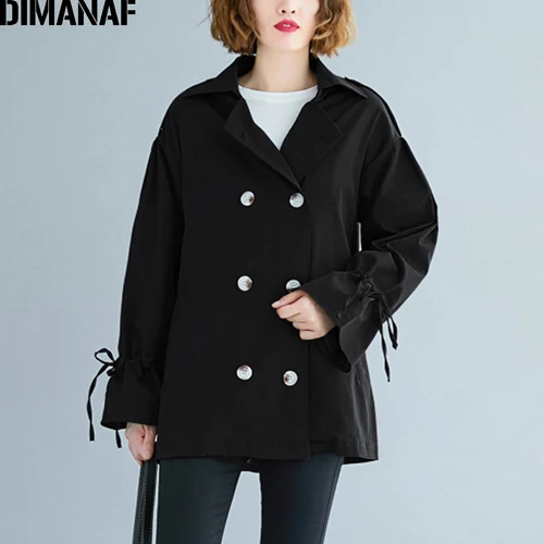 HanY99288CN-hei Dimanaf женский жакет пальто Осенняя Офисная женская элегантная тонкая с поясом Женская одежда верхняя одежда большой размер длинный рукав - Цвет: HanY99288CN-hei